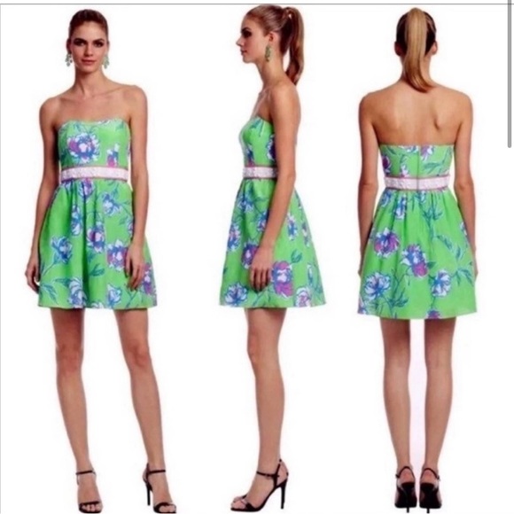 Lilly Pulitzer Langley Strapless Green Dress Size 4 EUC - Picture 1 of 4